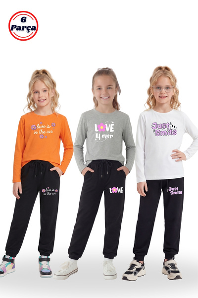 FYK KİDS Set de 3 hanorace cu gât rotund, cu imprimeu detaliat, set de 6 pies...