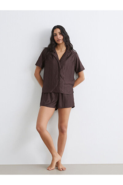 LC Waikiki Vizyon New Season Shirt Collar Patterned Women's Shorts Pajama Set