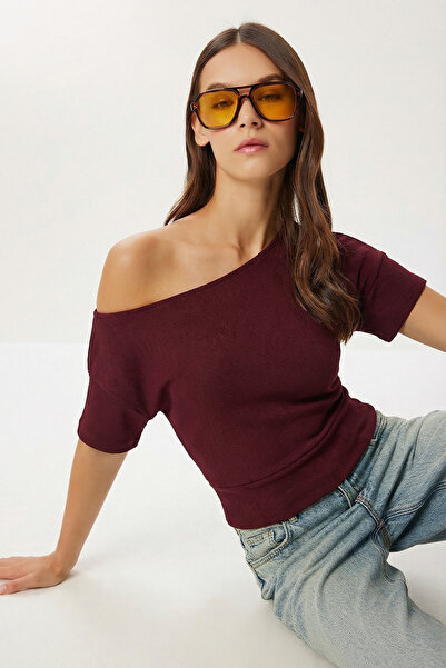 Lovelyİstanbul Open Shoulder Modal Blouse Lby0048 Mürdüm