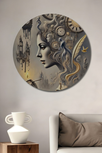 Teona Ahşap Büyük Saatli Kadın Portresi Yağlı Boya Görünümlü Ahşap Dekoratif ...