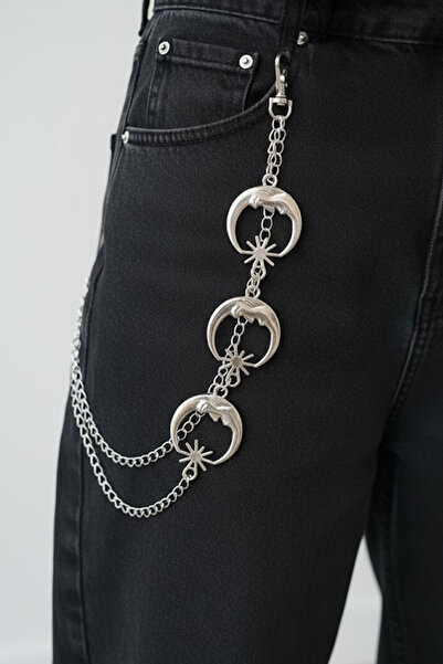 Karakedi Silver Gothic Moon and Sun Detailed Gothic Pants Chain