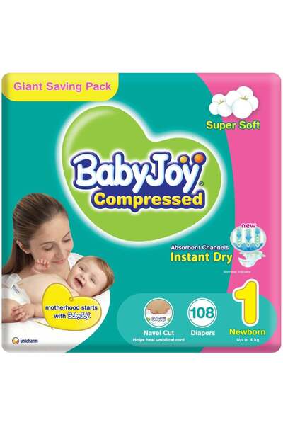BabyJoy 2X Compressed Diamond Pad Diaper, Size 1, Newborn, 0-4 Kg, Giant Pack...