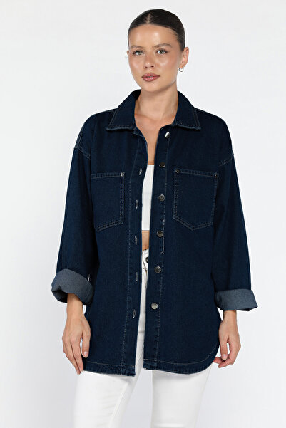 azragül giyim Women's Double Pocket Denim Jean Jacket