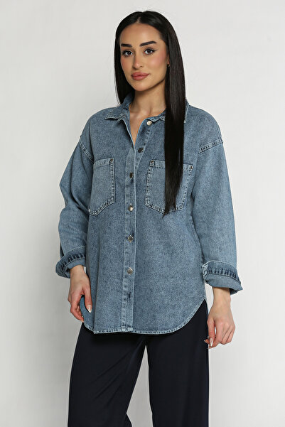 azragül giyim Women's Double Pocket Denim Jean Jacket