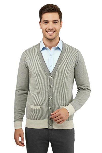 Çizgi Triko Мъжки кардиган с копчета и джобове, стоманена плетка, класически ...