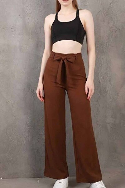 vynor atelier Women's Black-Brown Wide Leg Pants High Waist Flowy Palazzo Fabric