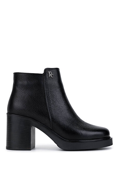 Tamer Tanca Kadın Hakiki Deri Siyah Floter Topuklu Bot