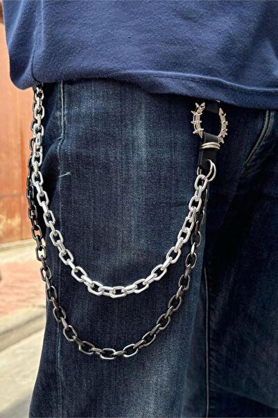 Karakedi Gothic Spiked Ring Detailed Double Color Thick Trouser Chain