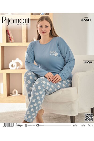 Pijamoni Sofya Büyük Beden Uzun kollu Bisiklet Yaka Pijama Takımı