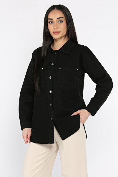 azragül giyim Women's Double Pocket Denim Jean Jacket