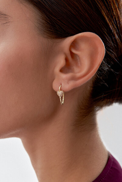 ADOR Altın Taşlı Kalp Küpe