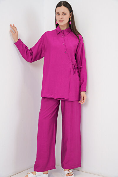 Bigdart Women's Lace-Up Tunic Pants Double Set 6752 - Fuchsia