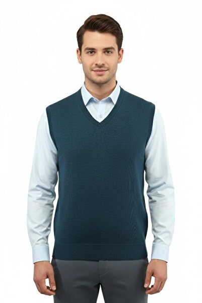 Çizgi Triko Мъжки пуловер с V-образно деколте, стоманена плетка, редовна крой...