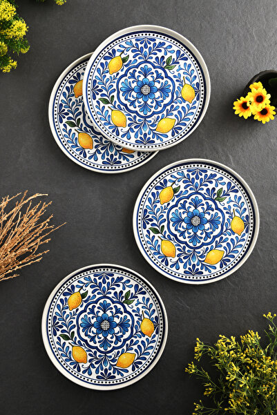 Leila 4'lü Lemon Blue Tepsi 22 cm Mavi-Beyaz