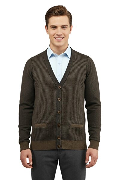 Çizgi Triko Мъжки кардиган с копчета и джобове, стоманена плетка, класически ...