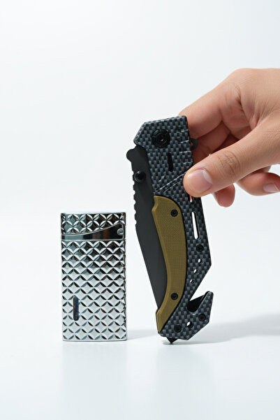 MERTCAN KNİFE Karbon Desenli Taktik Katlanır Çakı ve Özel Tasarım Metal Çakma...