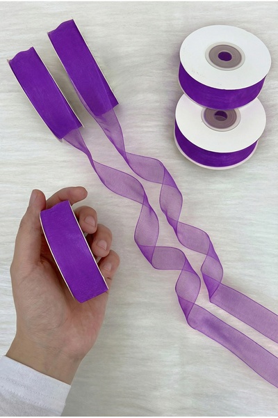 ZEYMERADE Organza Tulle Ribbon Lilac 2 cm 22 Mt, Bride, Bundle, Engagement, D...