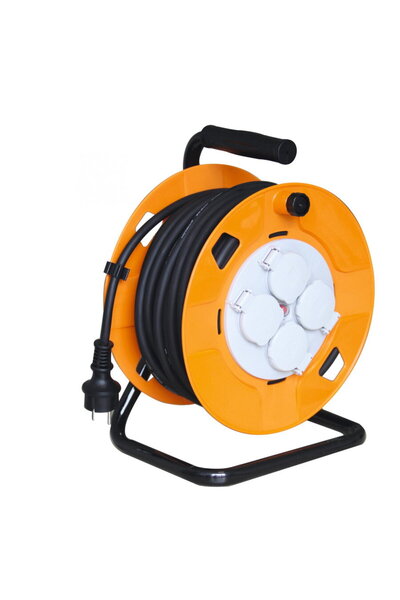 Somogyi Cable Drum Extension Cord, Metal Frame, 4 Sockets with Grounding, 25 ...