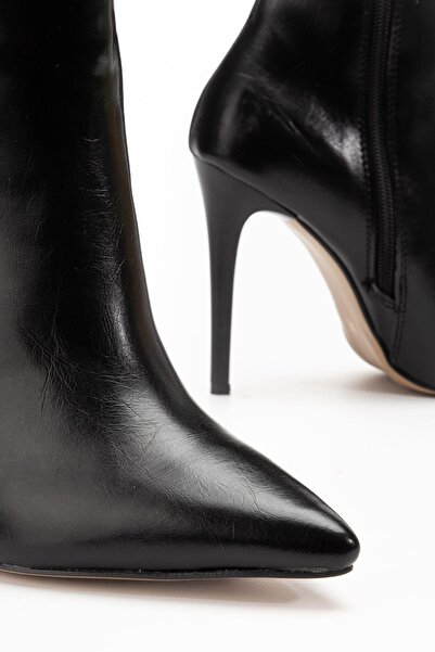 Mida Shoes LS-226 Siyah Kırışık Rugan Fermuarlı Lastikli İnce Yüksek Topuklu ...