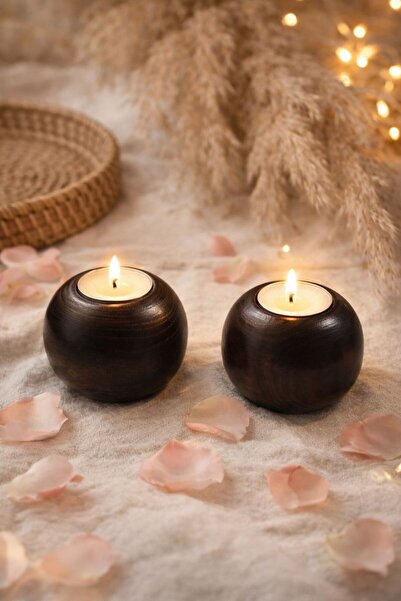 ENYAZA(2024) Dekoratif Ahşap Bubble 2’Li Mumluk - Şamdan Doğal El Yapımı Özel...