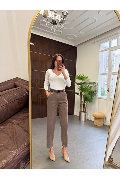 BOLESA GİYİM Kahve Çizgi Ütü İzli Skater Jean Pantolon