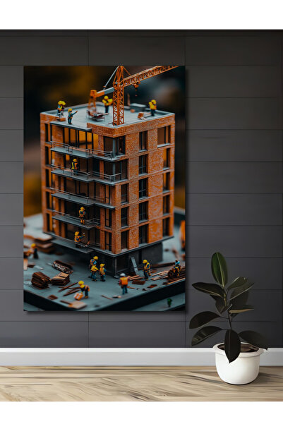 Teona Ahşap İnşaat Sahnesi Mini Figür Baskı Ahşap Dekoratif Tablo Duvar Dekor...