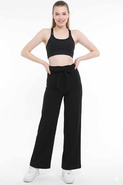 rekor sports Women's Black Classic Palazzo Pants Sweatpants - High Waist, Flo...
