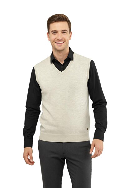 Çizgi Triko Мъжки пуловер с V-образно деколте, стоманена плетка, редовна крой...