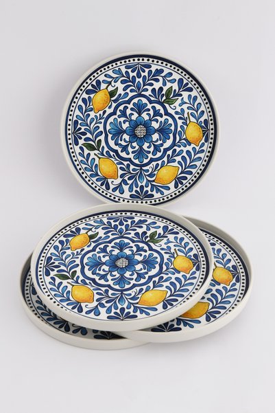 Leila 4-Piece Lemon Blue Tray 22 cm Blue-White