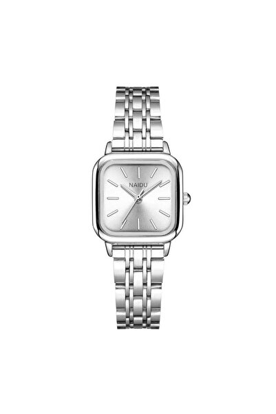 NAIDU Women's Square Silver Minimalist Stainless Steel Wrist Watch