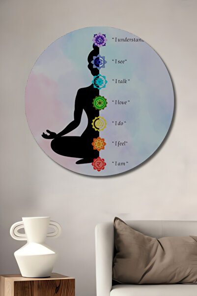 Watercolor Look Chakra Energy and Meditation Wood Decorative Table Round Wall Table