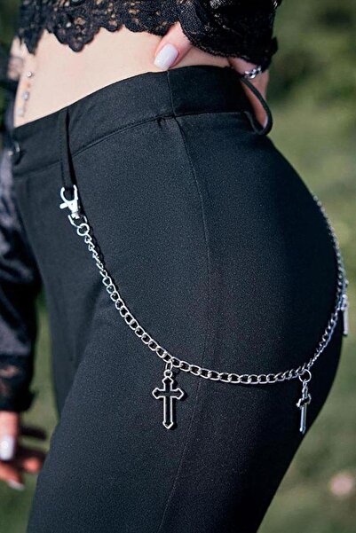 Karakedi Silver Retro Hollow Cross Detailed Trouser Chain