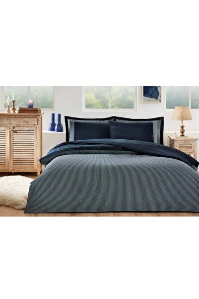 Özdilek Ranforce -Naturel Lacivert- Çift Kişilik Nevresim Takımı (4 Yastık Kı...