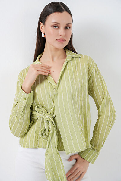 Bigdart Women's Tie-Front Striped Shirt 20362 - E.Green