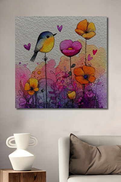 Colorful Bird Flower Garden Wooden Decorative Table Wall Decor with Watercolor Look,Aesthetic Room Decor