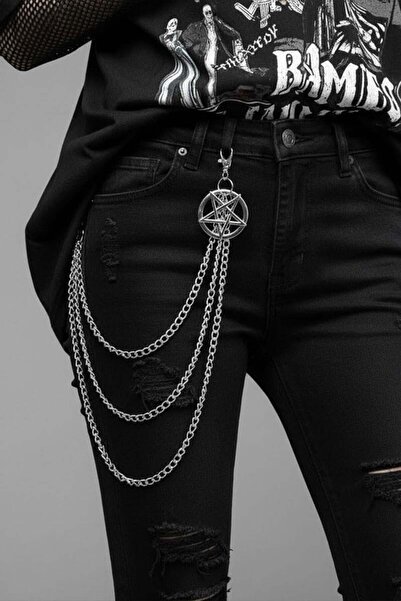 Karakedi Silver Pentagram Detailed Triple Trouser Chain