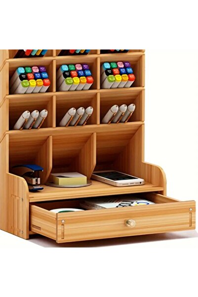 Düzen Organizer منظم خشبي مع مقصورات وأدراج