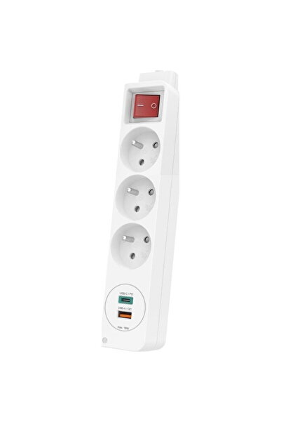 Hama Power Strip 3 sockets, 1 USB C, 1 USB A, 1.4 m, white