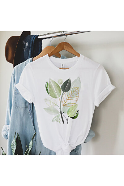 Kartier Tricou Dama Alb Abstract Leaves