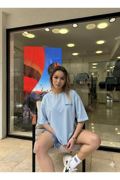 moda paketi Women's Front Minimal Back Printed Oversize T-Shirt