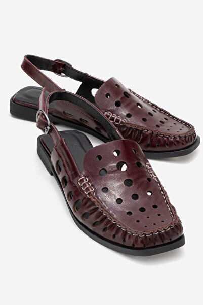 Zeynep Sıradağlı Chance Women's Genuine Leather Sandals Claret Red