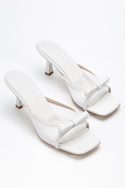 RİSSOLİ Women's White Mesh Bow Detailed Low Heel Sandals