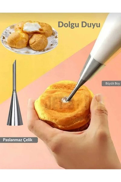 Swift Shop Paslanmaz Çelik Dolgu Duyu–Puf Başlığı, Krema Torbası Şanti Dolum Ucu, Pasta & Tatlı Süsleme Aparatı