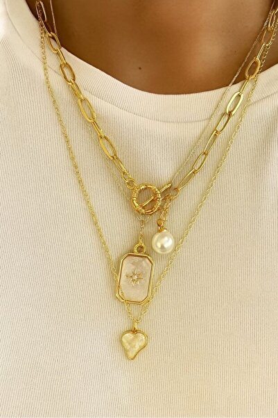 Girift Vintage Zeta 3-Piece Pearl Detailed Multiple Necklace Set