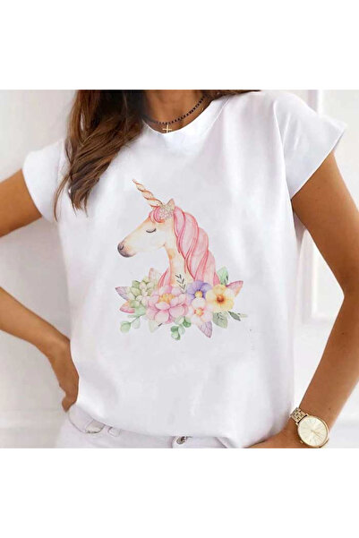 Kartier Tricou Dama Alb Unicorn Flowers