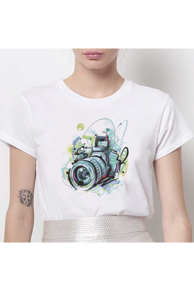 Kartier Tricou Dama Alb Watercolor Camera