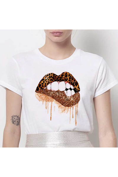 Kartier Women's White Leopard Lips T-Shirt