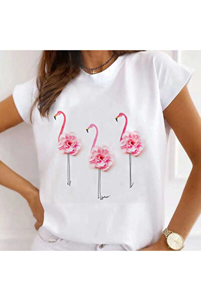 Kartier Tricou Dama Alb Flamingo Flowers