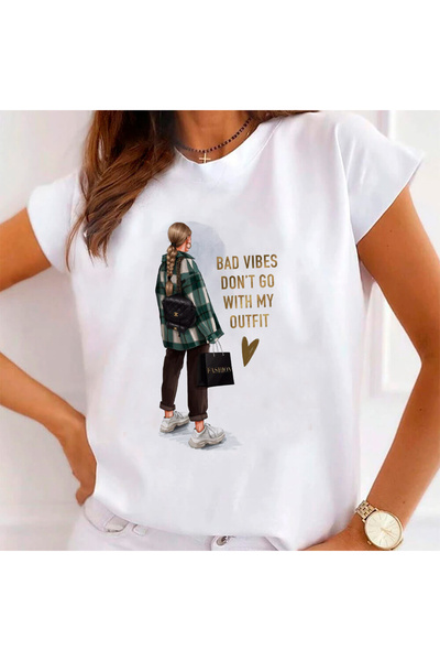 Kartier Tricou Dama Alb Bad vibes don't go with my outfit