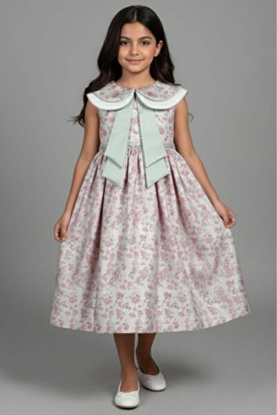 Alesaei-mondo tondo فستان سهرة بناتي فاخر بنقوش الزهور وربطة S01272